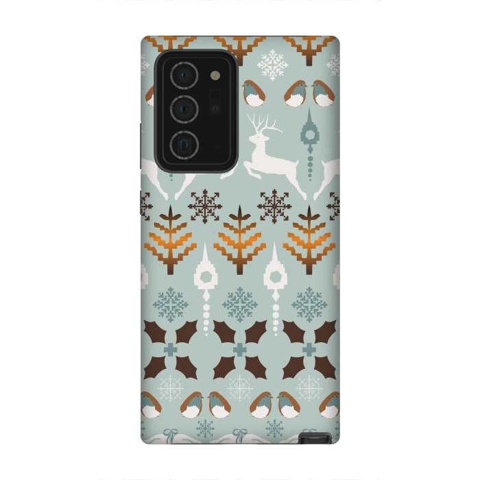 Galaxy Note 20 Ultra StrongFit Fair Isle Christmas in blue and brown by Paula Ohreen