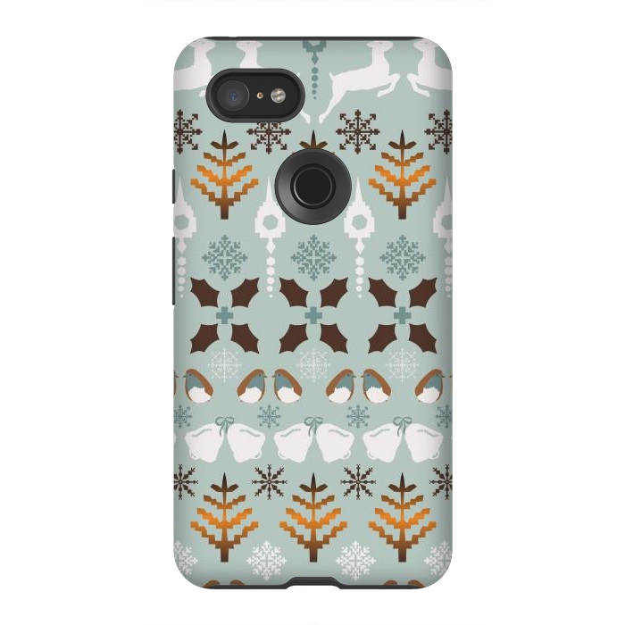 Pixel 3XL StrongFit Fair Isle Christmas in blue and brown by Paula Ohreen