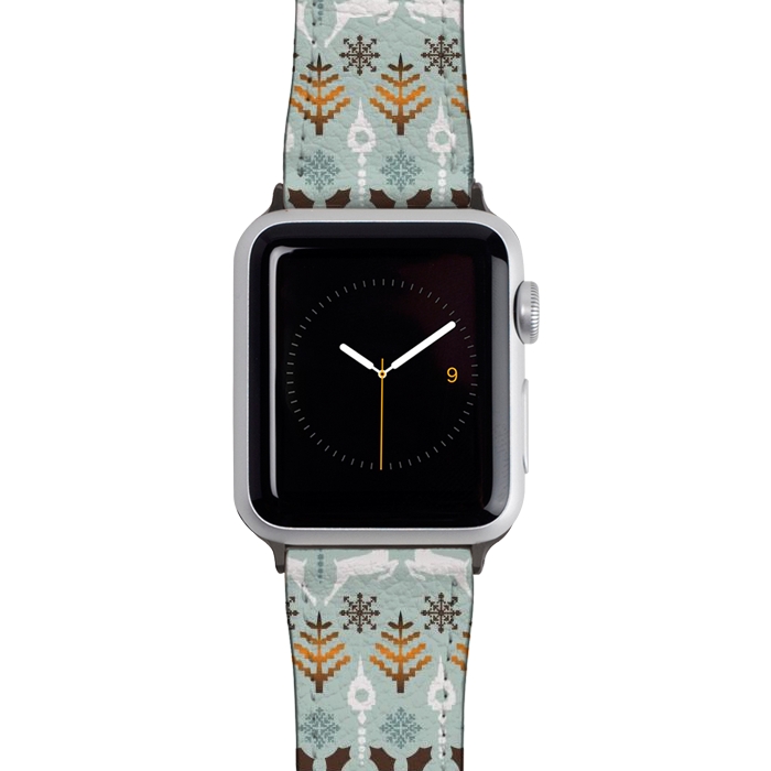 Watch 38mm / 40mm Strap PU leather Fair Isle Christmas in blue and brown by Paula Ohreen