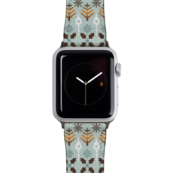 Watch 42mm / 44mm Strap PU leather Fair Isle Christmas in blue and brown by Paula Ohreen