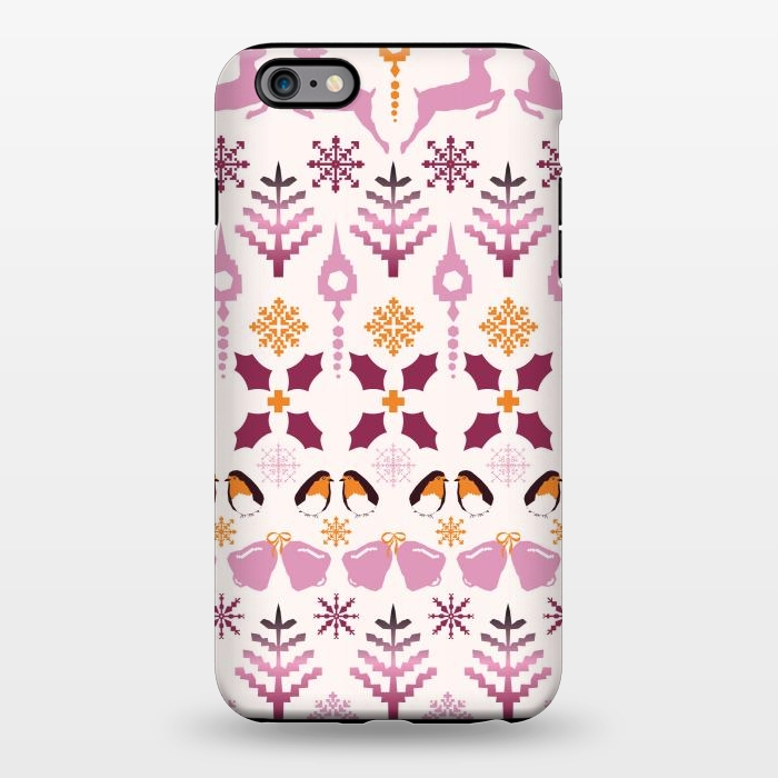 iPhone 6/6s plus StrongFit Fair Isle Christmas in pink and orange by Paula Ohreen