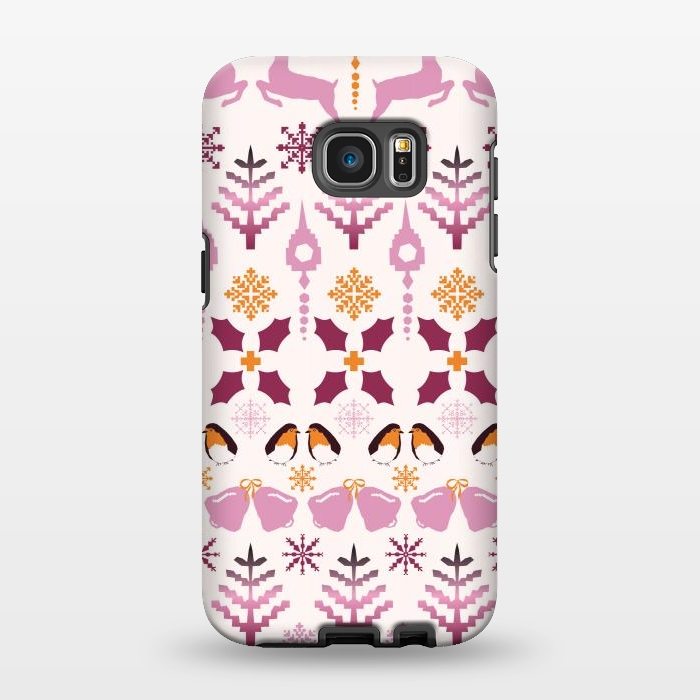 Galaxy S7 EDGE StrongFit Fair Isle Christmas in pink and orange by Paula Ohreen