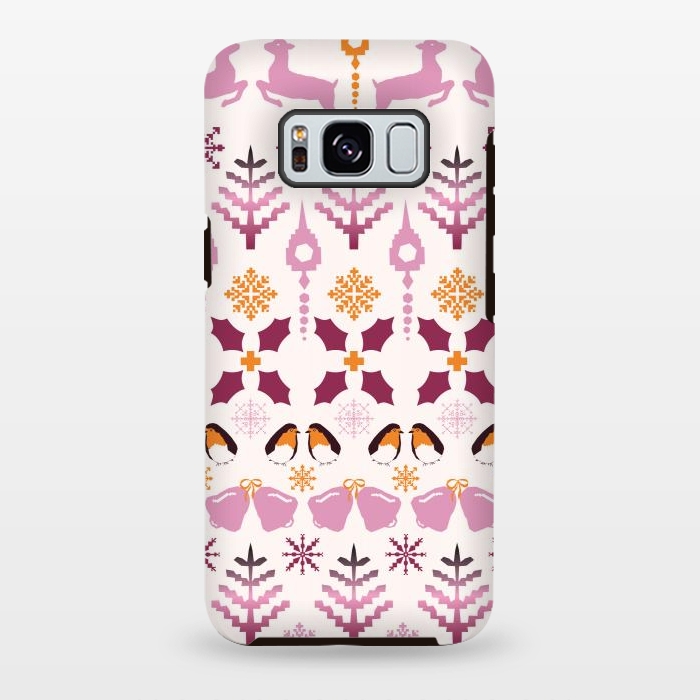 Galaxy S8 plus StrongFit Fair Isle Christmas in pink and orange by Paula Ohreen