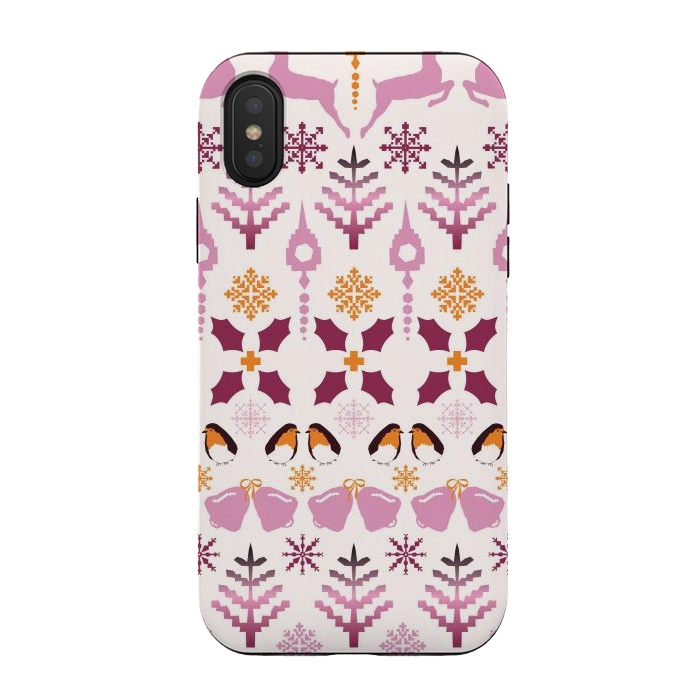iPhone Xs / X StrongFit Fair Isle Christmas in pink and orange by Paula Ohreen