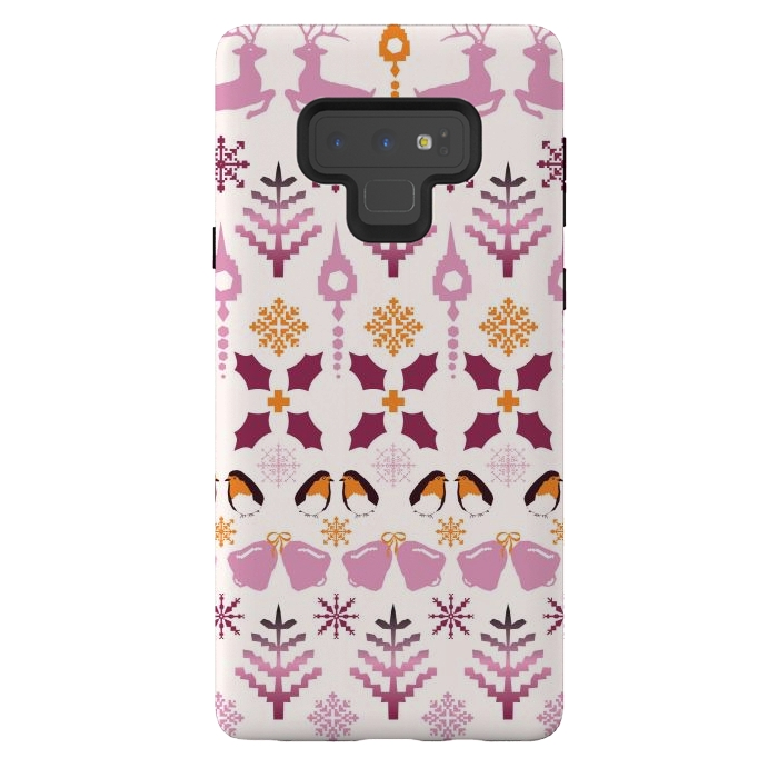 Galaxy Note 9 StrongFit Fair Isle Christmas in pink and orange by Paula Ohreen