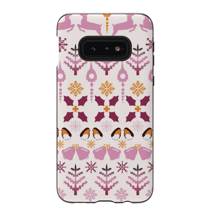 Galaxy S10e StrongFit Fair Isle Christmas in pink and orange by Paula Ohreen