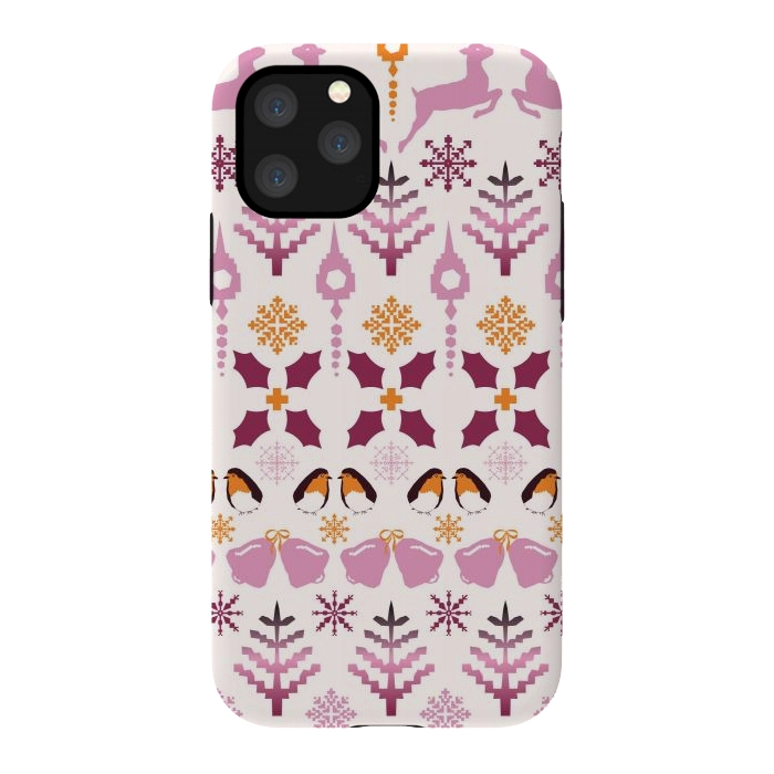 iPhone 11 Pro StrongFit Fair Isle Christmas in pink and orange by Paula Ohreen