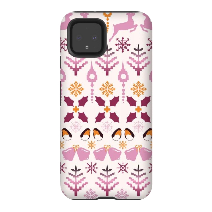 Pixel 4 StrongFit Fair Isle Christmas in pink and orange by Paula Ohreen