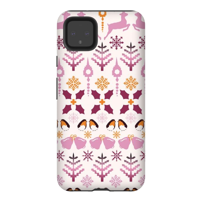 Pixel 4XL StrongFit Fair Isle Christmas in pink and orange by Paula Ohreen