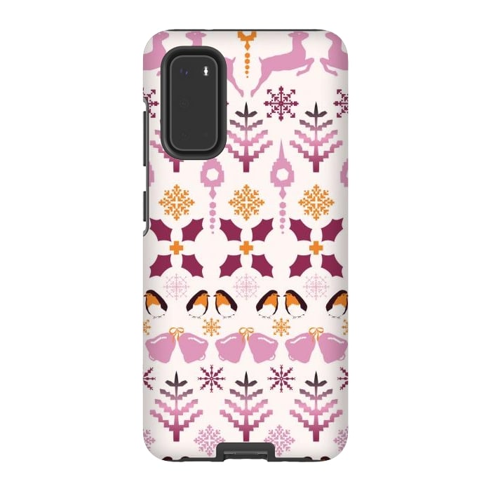 Galaxy S20 StrongFit Fair Isle Christmas in pink and orange by Paula Ohreen