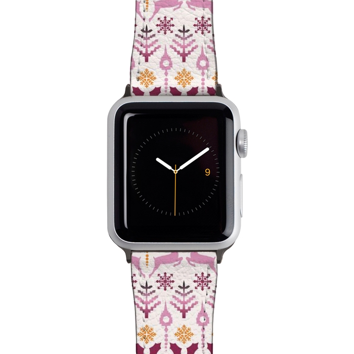 Watch 38mm / 40mm Strap PU leather Fair Isle Christmas in pink and orange by Paula Ohreen