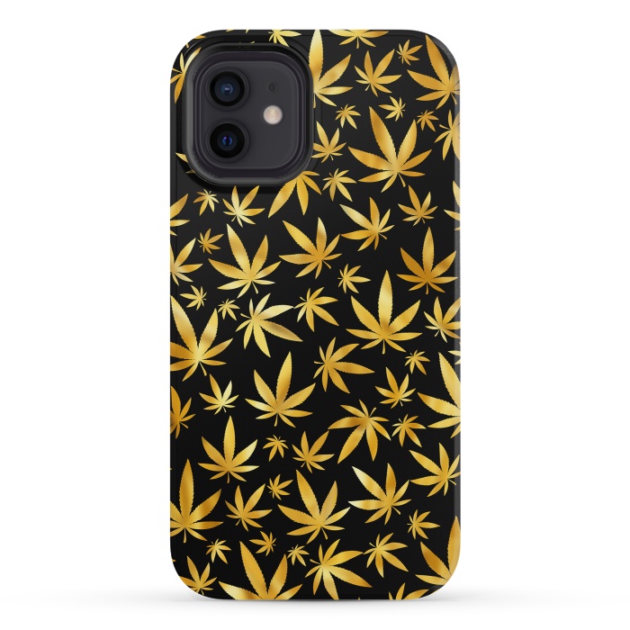 iPhone 12 mini StrongFit Weed Pattern - Black and Yellow by Art Design Works