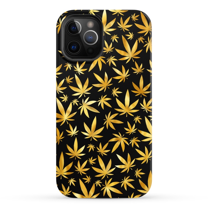 iPhone 12 Pro StrongFit Weed Pattern - Black and Yellow by Art Design Works
