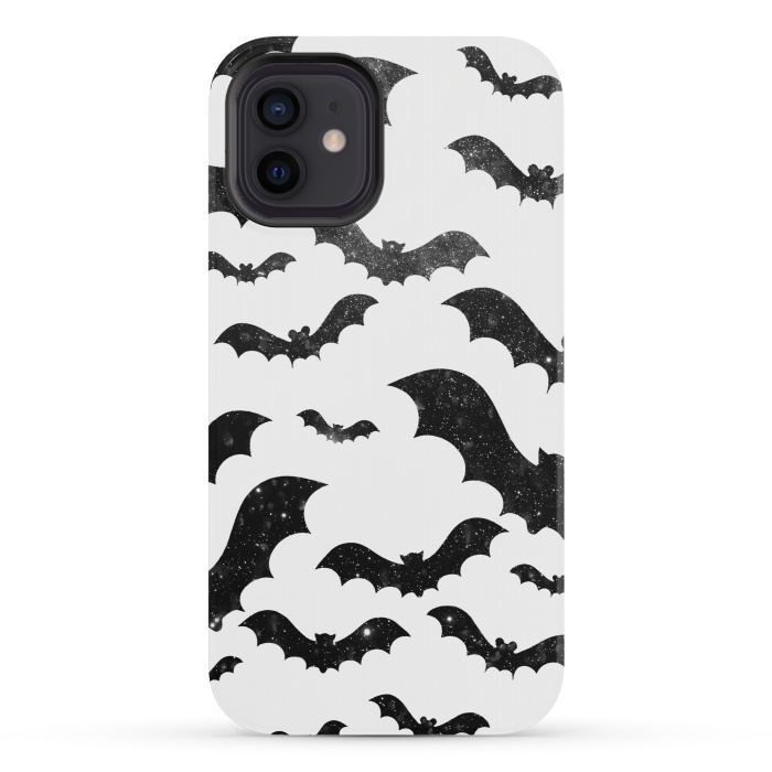 iPhone 12 mini StrongFit Black starry night sky bats - Halloween by Oana 