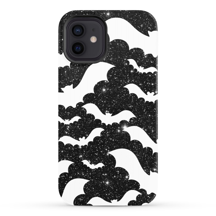 iPhone 12 StrongFit White bats on sparkly night sky stars - Halloween by Oana 