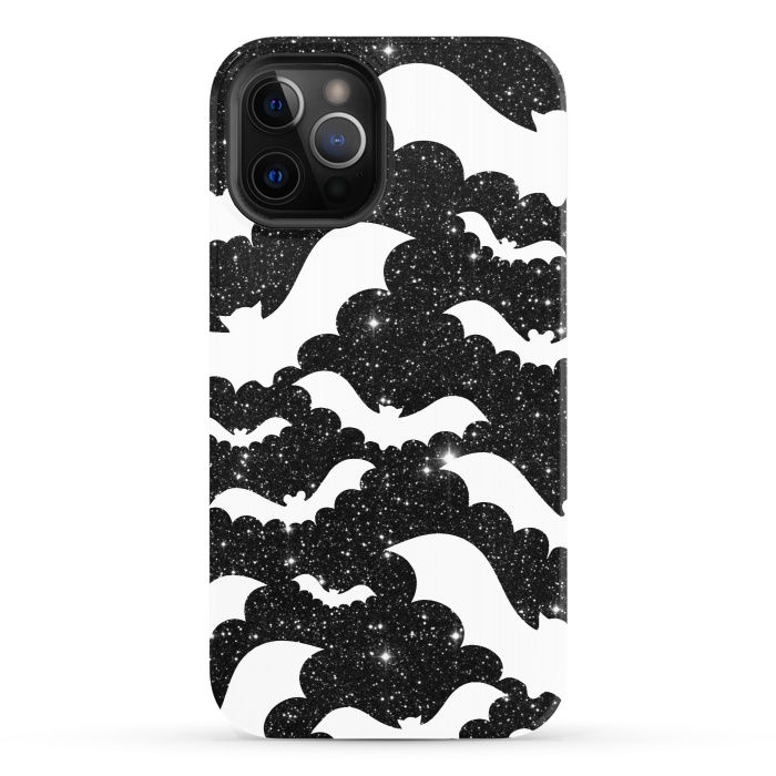iPhone 12 Pro StrongFit White bats on sparkly night sky stars - Halloween by Oana 