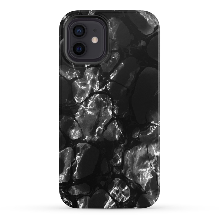 iPhone 12 StrongFit Black marble surface by Oana 