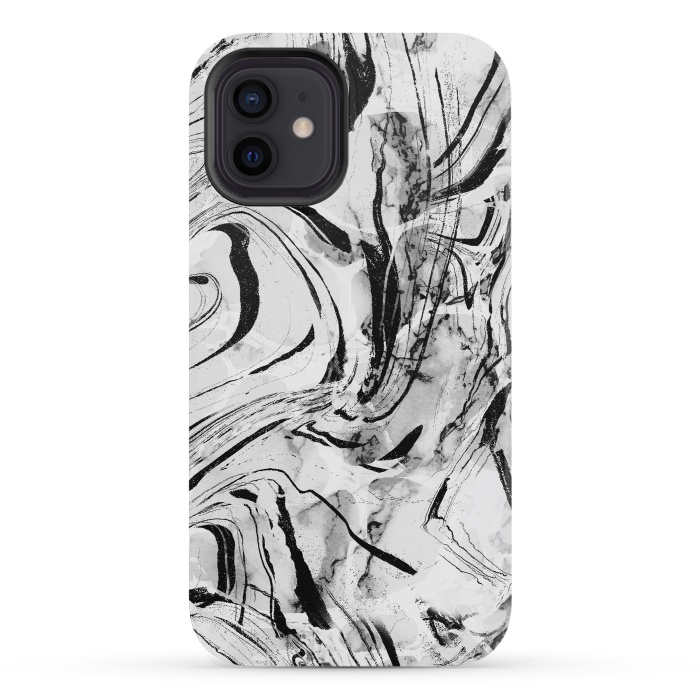 iPhone 12 mini StrongFit White marble with black brushed stripes  by Oana 