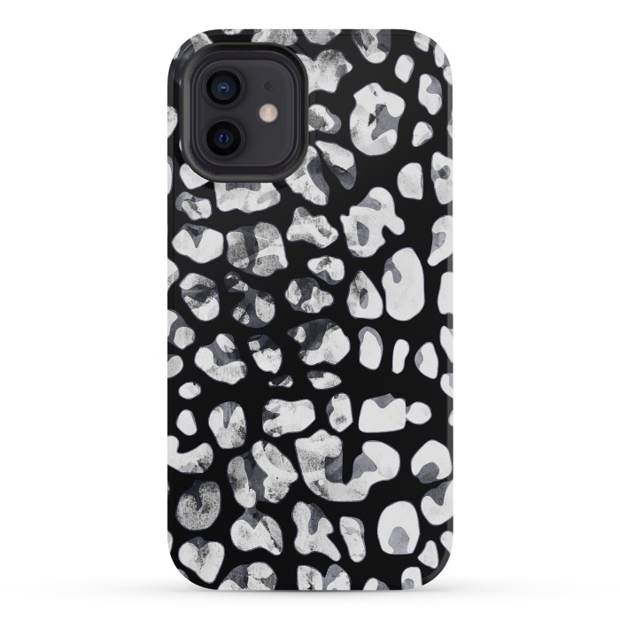 iPhone 12 mini StrongFit Black and white animal print leopard spots by Oana 