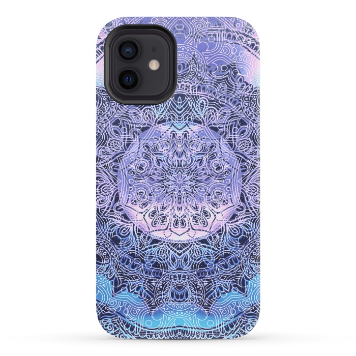 iPhone 12 StrongFit Purple blue ethnic gradient mandala flowers by Oana 