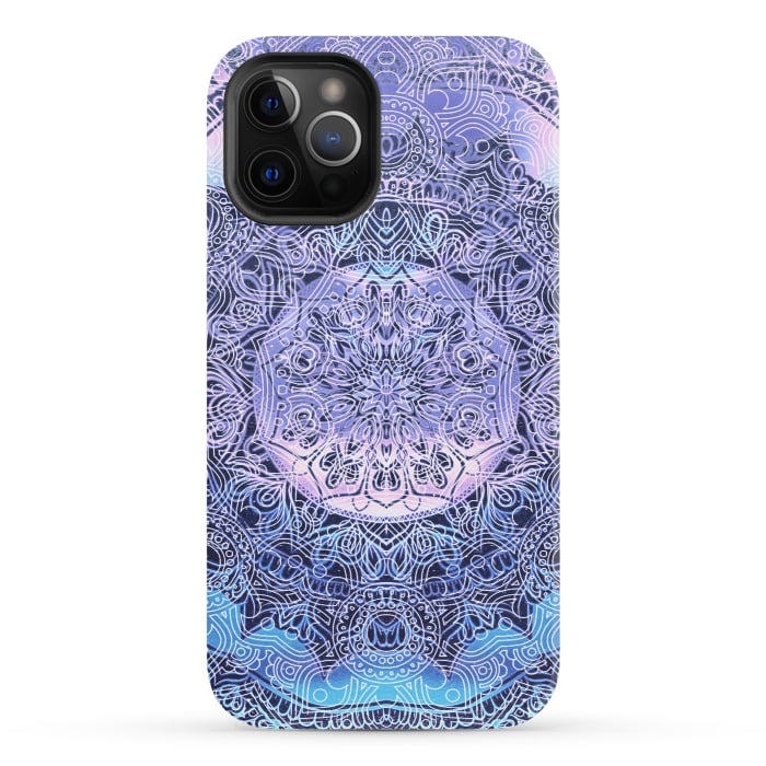 iPhone 12 Pro StrongFit Purple blue ethnic gradient mandala flowers by Oana 