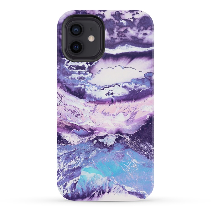 iPhone 12 mini StrongFit Purple blue sunset mountain landscape art by Oana 
