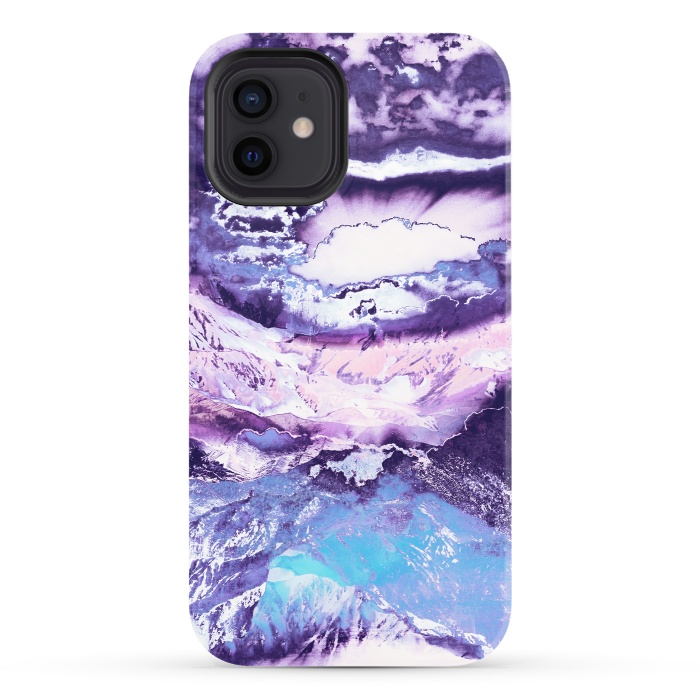 iPhone 12 StrongFit Purple blue sunset mountain landscape art by Oana 