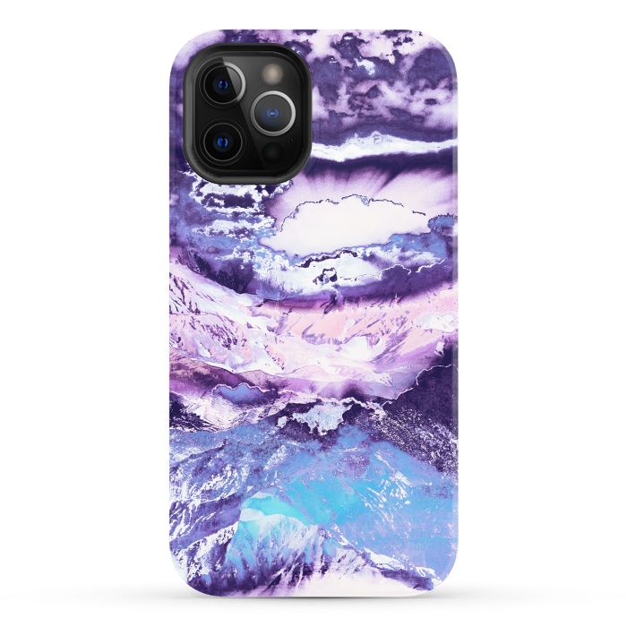 iPhone 12 Pro StrongFit Purple blue sunset mountain landscape art by Oana 