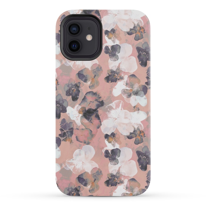 iPhone 12 mini StrongFit White pink transparent pansy petals painting by Oana 