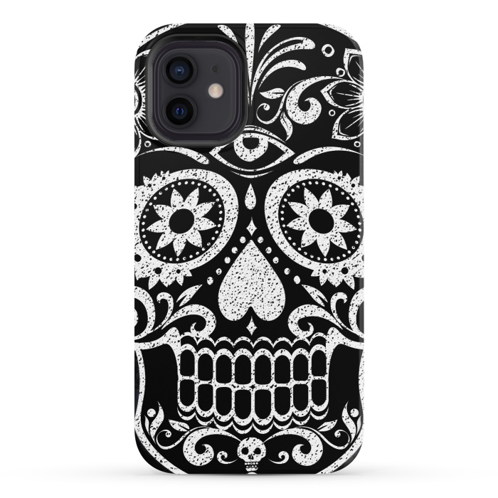 iPhone 12 StrongFit White glitter day of the dead sugar skull - Halloween by Oana 