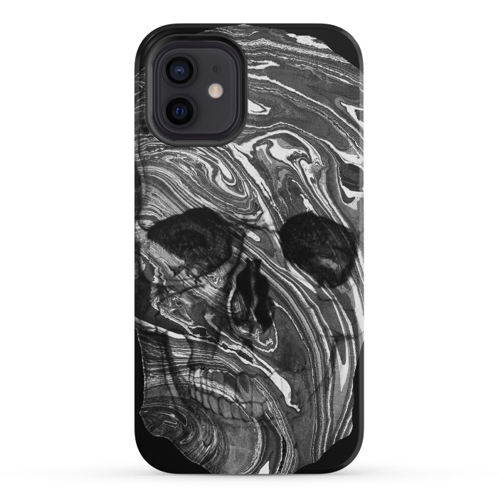 iPhone 12 mini StrongFit Black and white marble skull - Halloween by Oana 