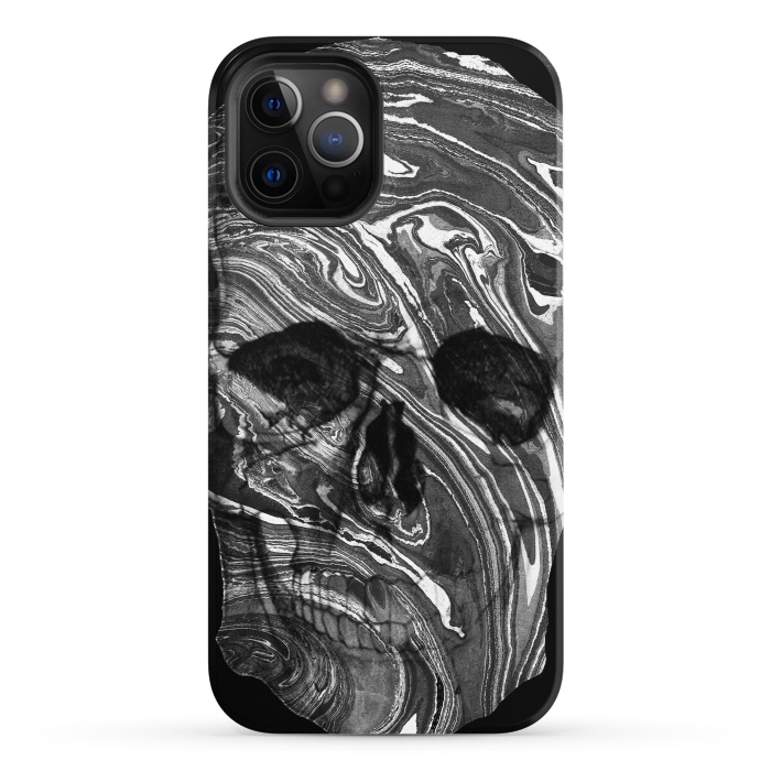 iPhone 12 Pro StrongFit Black and white marble skull - Halloween by Oana 
