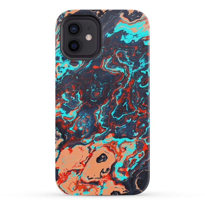 iPhone 12 mini StrongFit Black Marble Colorful Waves by Art Design Works