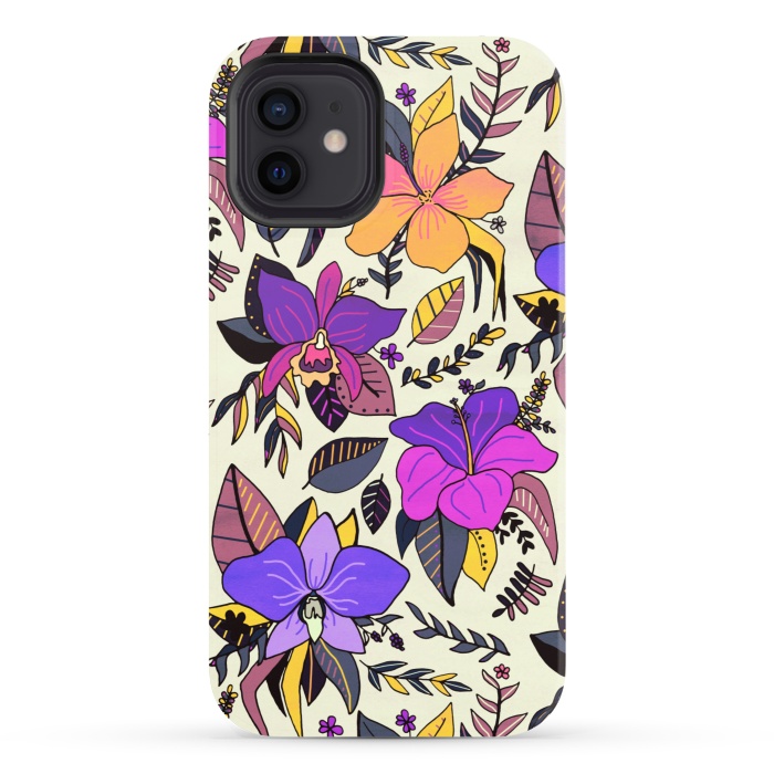 iPhone 12 StrongFit Sunset Tropical Floral by Tigatiga