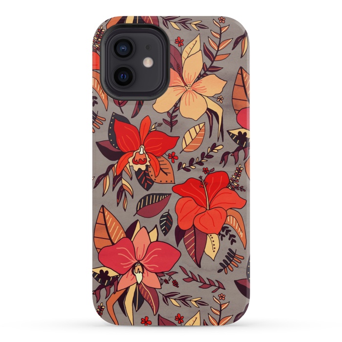 iPhone 12 mini StrongFit Red Tropical Floral by Tigatiga
