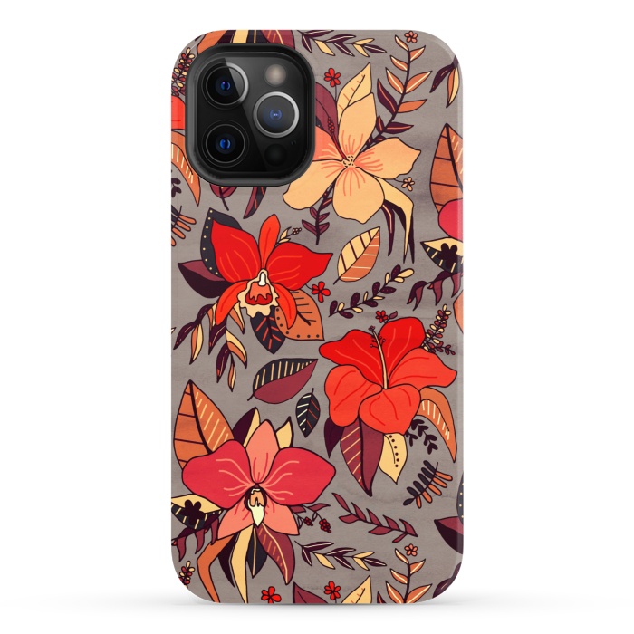 iPhone 12 Pro StrongFit Red Tropical Floral by Tigatiga