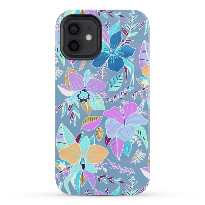 iPhone 12 mini StrongFit Pastel Tropical Floral by Tigatiga