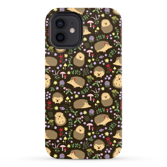iPhone 12 StrongFit Hedgehogs amid woodland plants and flowers by Portia Monberg