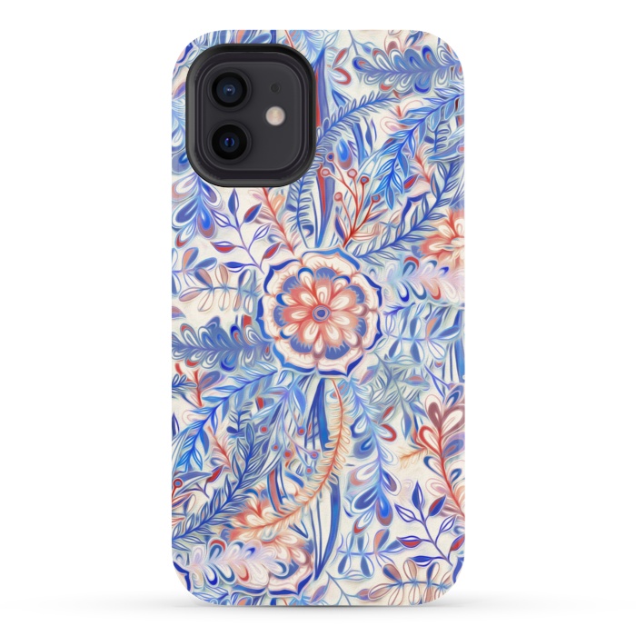 iPhone 12 StrongFit Boho Flower Burst in Red and Blue by Micklyn Le Feuvre