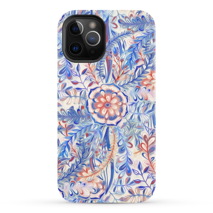 iPhone 12 Pro StrongFit Boho Flower Burst in Red and Blue by Micklyn Le Feuvre
