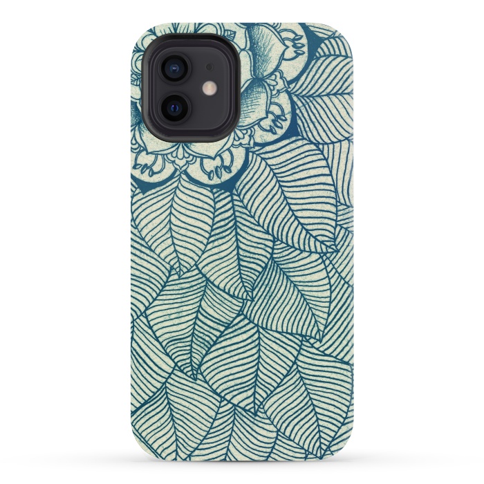 iPhone 12 mini StrongFit Emerald Green, Navy & Cream Floral & Leaf doodle by Micklyn Le Feuvre
