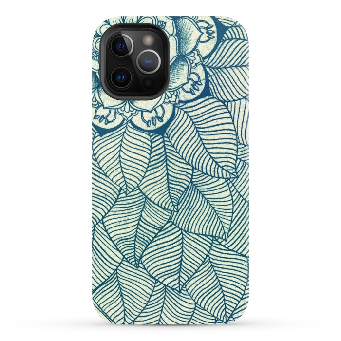iPhone 12 Pro StrongFit Emerald Green, Navy & Cream Floral & Leaf doodle by Micklyn Le Feuvre