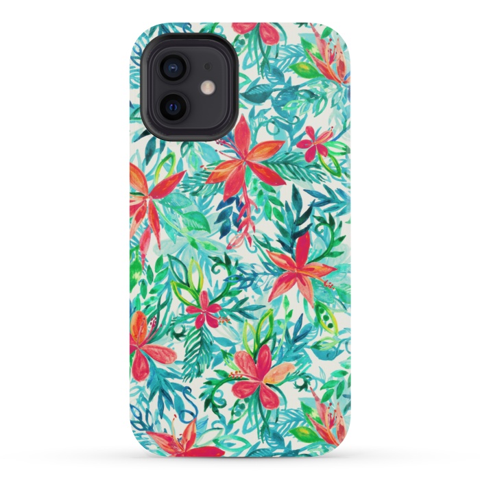 iPhone 12 mini StrongFit Tropical Jungle Watercolor Floral by Micklyn Le Feuvre