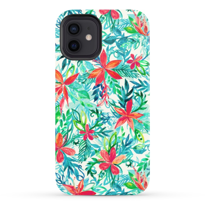 iPhone 12 StrongFit Tropical Jungle Watercolor Floral by Micklyn Le Feuvre