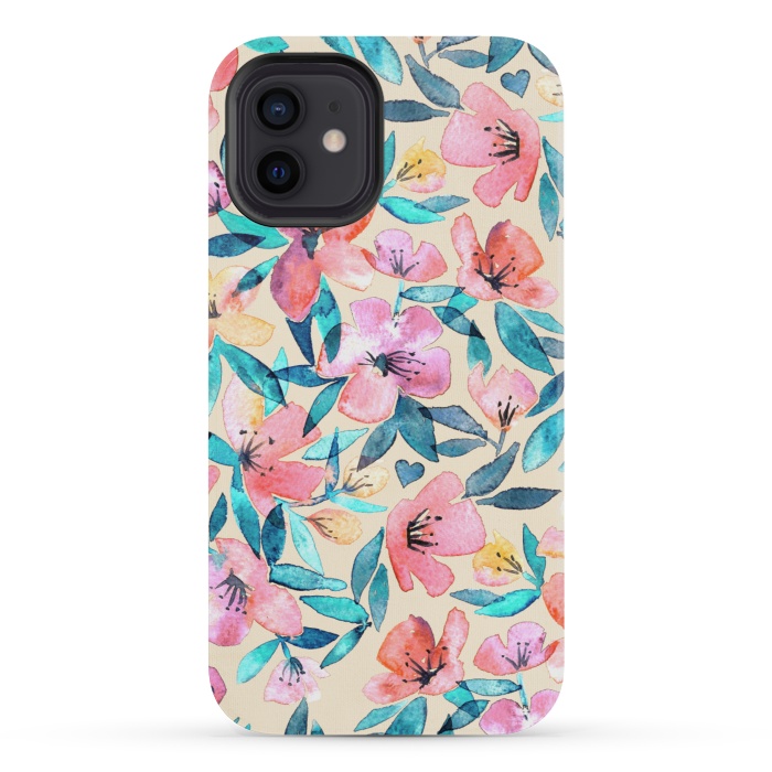 iPhone 12 mini StrongFit Fresh Watercolor Floral on Cream  by Micklyn Le Feuvre