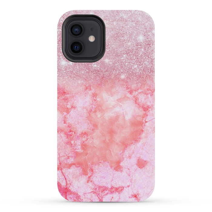 iPhone 12 mini StrongFit Glitter on Pink Blush Agate  by  Utart