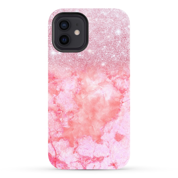 iPhone 12 StrongFit Glitter on Pink Blush Agate  by  Utart