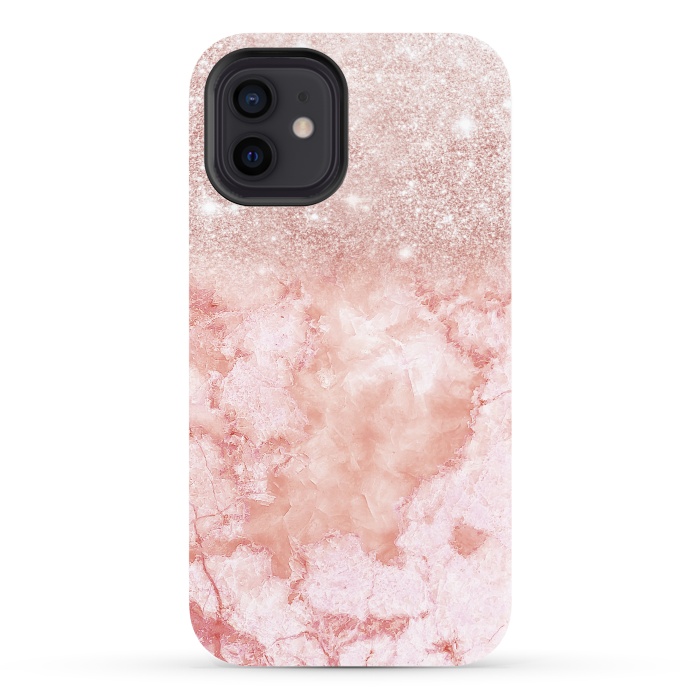 iPhone 12 StrongFit Glitter on Blush Agate by  Utart