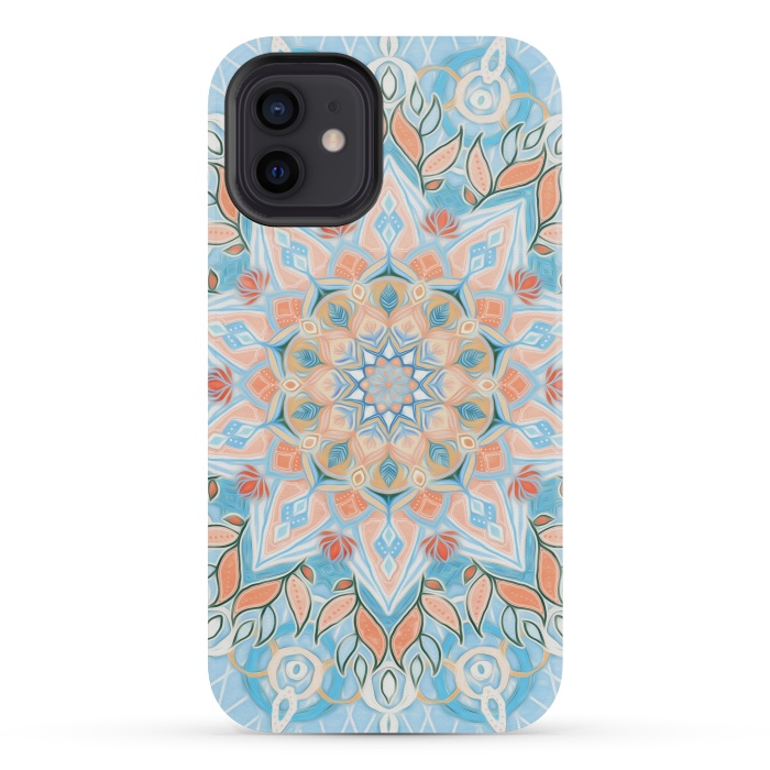 iPhone 12 mini StrongFit Peach and Blue Pastel Mandala by Micklyn Le Feuvre