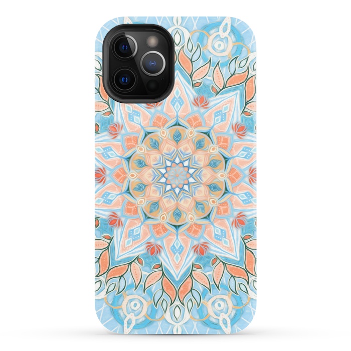 iPhone 12 Pro StrongFit Peach and Blue Pastel Mandala by Micklyn Le Feuvre